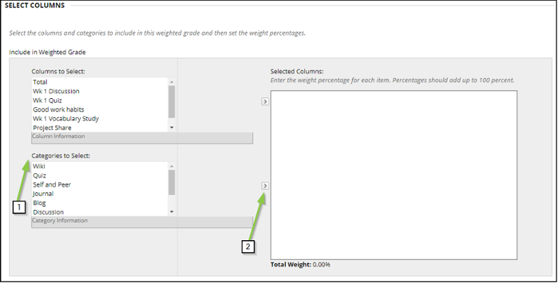 the boxes for weighting categories